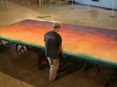 Large floor-based work being positioned